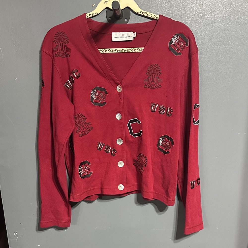 Women's Red Varsity Jacket with Embroidered Details